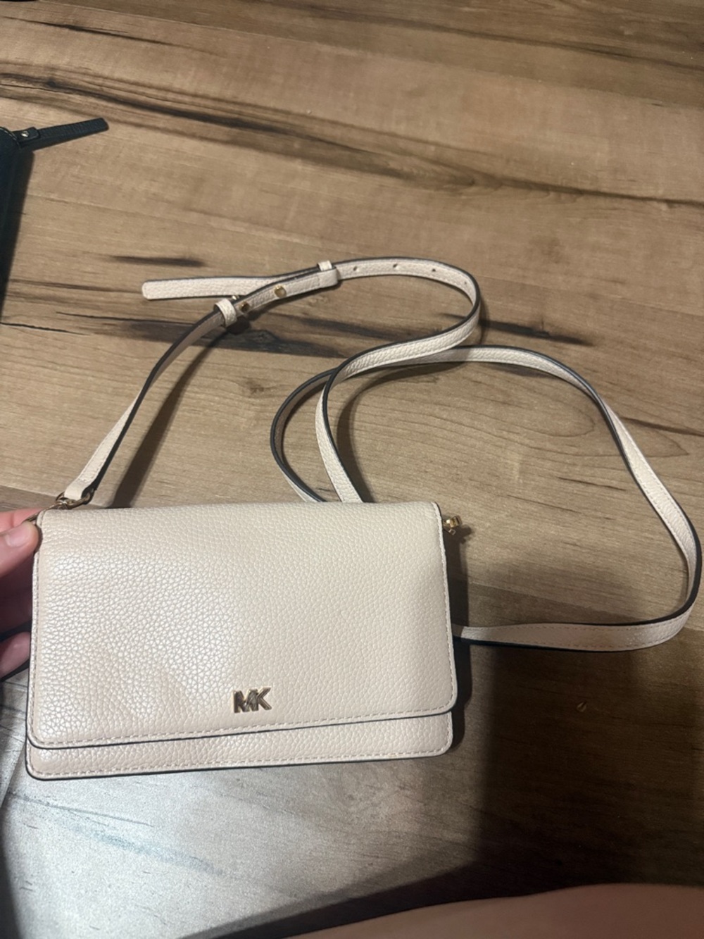 Michael Kors Ivory Pebbled Leather Crossbody with Gold Logo
